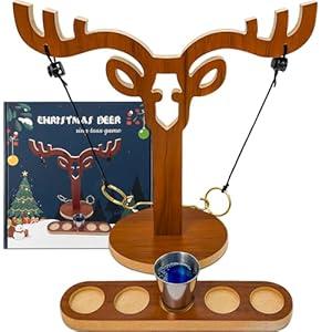Large Ring Toss Game for Adults Kids，Hook and Shoot Leaders, Christmas Deer Ring toss Styling,2 Players Handmade Wooden Swings Fastpaced Interactive Family Outdoors
