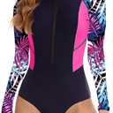 YATEEN Womens Athletic Training Swimsuit Long Sleeve Rashguard (Small)