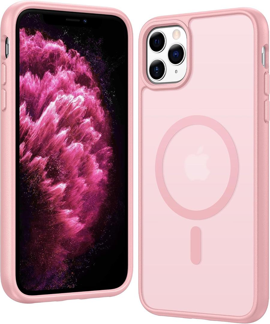 FNTCASE for iPhone 11 Pro Case: Matte Magnetic Phone Cases Compatible with Magsafe Slim Anti Yellowing Military Grade Drop Protection Rugged Shockproof Protective Translucent Cell Cover (C-Pink)