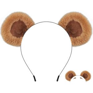 Spooktacular Creations Bear Ear Headband for Adults Kids, Brown Movable Headwears for Halloween Bear Costume Accessories, Soft Toddler Animal Ear for Women Washing Face Cosplay Party