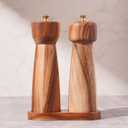 Salt and Pepper Mill Set with Tray, Adjustable Ceramic Grinder Salt Mill, Stainless Steel Grinder Pepper Mill, Acacia Wood, 20.5 cm/ 8 Inch Height, Bottom Dia 6 cm /2.36 inch