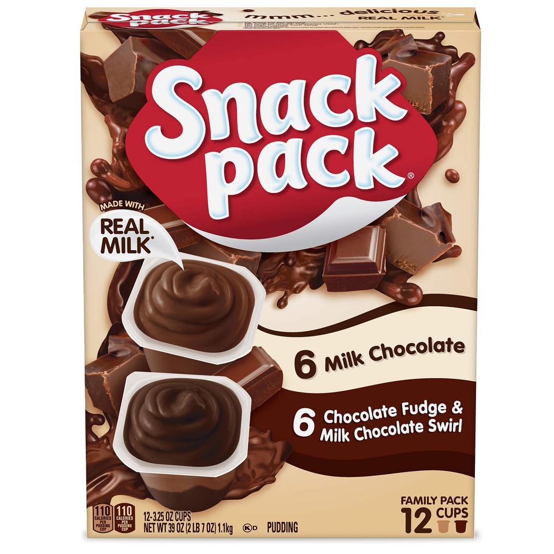 Snack Pack Milk Chocolate and Chocolate Fudge & Milk Chocolate Swirl Pudding Cups, 3.25 oz., 12-Count Family Pack