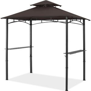 Grill Gazebo - 8x5 Outdoor BBQ Gazebo Canopy with LED Light for Backyard and Deck, Brown