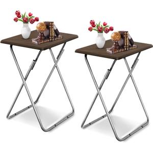 Tv Trays, Folding Tray Table, Dinner Tray Table with No Assembly Required&Sturdy, Foldable Snack Eating Trays Table for Living Room, 2PCS (Walnut)