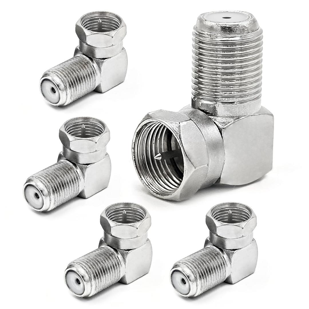 Coaxial Cable Right Angle Connector [5 Pack], Female to Male Adapter Right Angle Coax Connector F Male to Female Coaxial RG6 Adapter for Coax Cable and Wall Plates Coax 90.