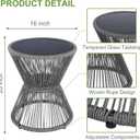 LEWIS&WAYNE Small Outdoor Side Table Patio 20 H Woven Rope Hourglass End Table with Glass Top Round Coffee Table for Living Room Outdoor Patio Backyard Poolside (Gray)
