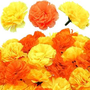 WILLBOND 140 Pcs Marigold Flower Head Mexican Artificial Marigold Flowers Halloween Flower Day of The Dead Decoration for Diwali Indian Decor DIY Wreath Garland Craft(2 Inch,Orange, Yellow)