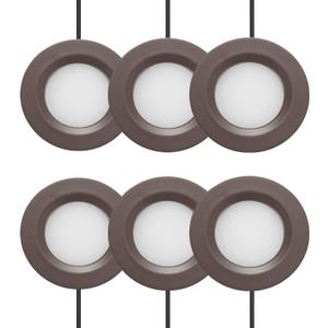 GETINLIGHT 2.75" Wide 3000K Dimmable LED Puck Lights Kit, Plug-in Installation with recessed or Surface Mounted, Bronze Finished, Set of 6, IN-0102-6-BZ