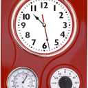 Lily's Home -9.5 Inch x 12.5 Inch -Retro Kitchen Wall Clock, Vintage Wall Clock with a Thermometer and 60-Minute Timer, Ideal for Any Kitchen, Office, or Diner (Retro Red)