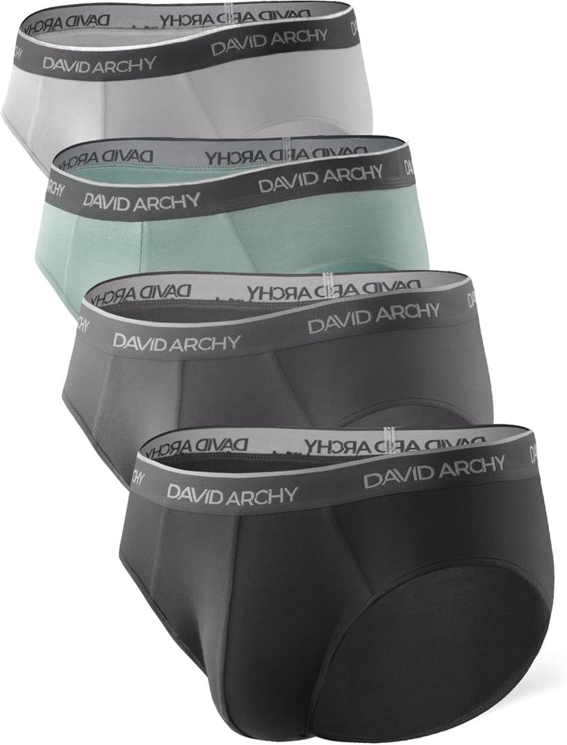 DAVID ARCHY Men's Briefs Rayon Made from Bamboo Underwear Comfort Fit Super Soft Comfort NO Fly Briefs 4 or 7 Pack (Black/Dark Gray/Green/Gray-4 Pack), Small