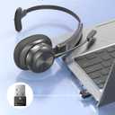 Bluetooth Headset with USB Dongle, Trucker Bluetooth Headset with AI Noise Cancelling Microphone & Mute Button, 50Hrs Single Ear Wireless Headphones for Truck Driver Phone Computer PC Office Work
