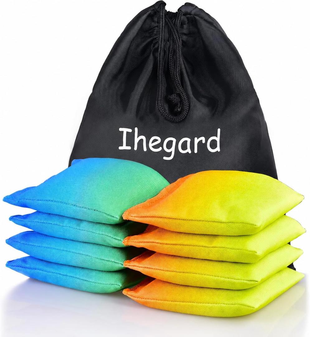Cornhole Bags Set of 8, Weather Resistant Cornhole Bean Bags with Gradient Design, Durable Modified Size Corn Hole Bags for Outdoor Tossing Games, Includes Tote Bag (BlueGreen & OrangeYellow)