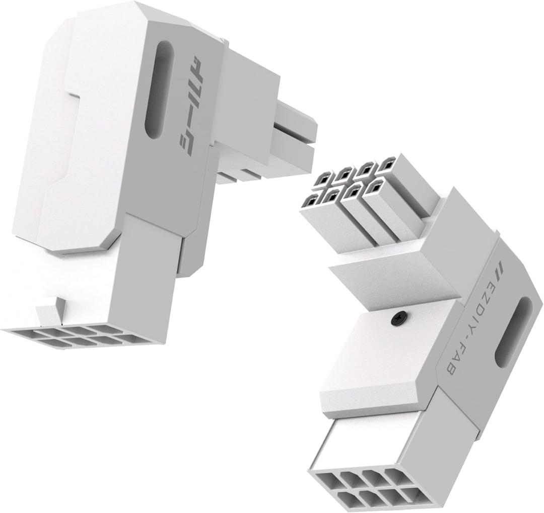 EZDIY-FAB Shield Series 8-Pin PCIe GPU Power Adapter,90-Degree Angled Connector, Aluminum Design for Graphics Cards  Standard Type,White-2 Pack