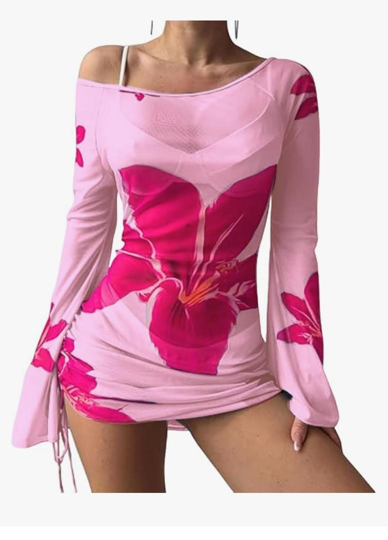 ZAFUL Womens Swimsuit Cover Up Dress Off Shoulder Hollow Coverup Bathing Suit Mesh Swim Beach Dress