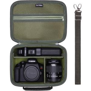 Camera Case Bag Compatible with Canon EOS Rebel T7/R50/R6 Mark II/R100/R50 V/T6/R8/R10/R5 Mark II/RP/R7/5D Mark IV/SL3/R5/T100 DSLR SLR Camera, Len and Tripod with 4 Dividers and Shoulder Strap, Green (Small)