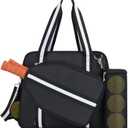 Pickleball Tote Bag for Women Men with Paddle Cover Pocket External Ball Bag and Adjustable Shoulder Strap Fence Hook (Black)