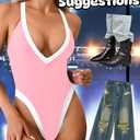 ChiaoLezhee Color Block Swimsuit, Plunge V Neck High Cut, Pool Party Vacation, Sexy Backless One Piece Bathing Suit Cheeky (Pink, Medium)