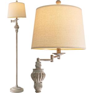 61" Vintage Floor Lamp with 350 Adjustable Swing Arm, Tall lamp Standing Lamp for Bedroom Living Room Bedside Nightstand Retro Farmhouse Mid Century Lamp Light Home Dcor Office Gifts (Antique White)