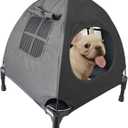 Love&go Elevated Dog Bed with Canopy, Raised Dog House, Elevated Dog Tent (S - Black Bed with Canopy, Small-18.5x18.5x5.5 inch)