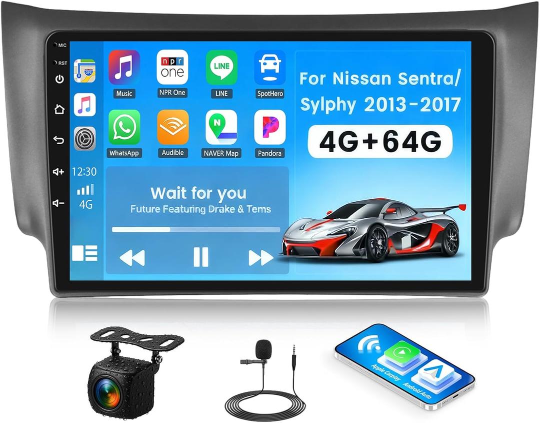 [4G+64G] Android 15 Car Stereo for Nissan Sentra 2013-2017 with Wireless CarPlay Android Auto,10.1" Touchscreen Car Radio with Mirror Link WiFi/GPS,Bluetooth,FM/RDS,SWC EQ DSP+Backup Camera