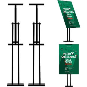 ONCEMORE Heavy Duty Sign Stand, Floor Poster Board Stand, Adjustable Metal Sign Holder Height Up to 60 Inches and 180° Rotation Display Standing Pedestal for Board & Foam, Black