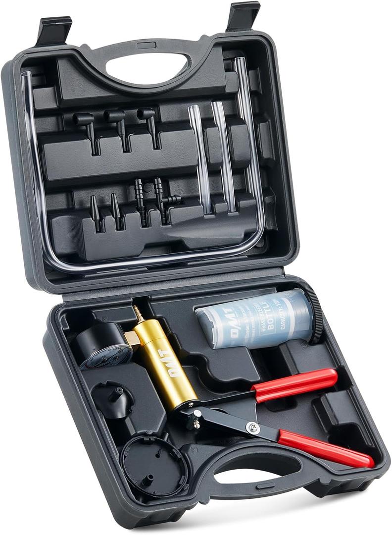 Orion Motor Tech Brake Bleeder Kit with Hand Pump and Pressure Gauge, Hand Vacuum Pump with Brake Bleeder Bottle Adapters Case & Gloves for One Person Brake Fluid Power Steering Fluid Bleeding