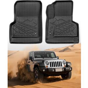 Floor Mats for Jeep Wrangler TJ: 1997-2006 Front Row Floor Liners, All-Weather Car Accessories TPE Rubber Custom Fit for Wrangler 2006 2005 2004 2003 2002 2001 2000 1999 1998 1997 2-Door LJ Black 2PCS