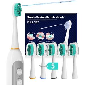 Replacement Heads for Waterpik Sonic Fusion 2.0, Extra-Large Size Flossing Toothbrush Head fit for Water pik SF-01 SF-02 SF-03 SF-04 (White, 5 Count)