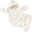 Aalizzwell 3-6 Months Infant Baby Girl Boy Fall Clothes Ribbed Long Sleeve Winter Spring Hoodie Outfit White
