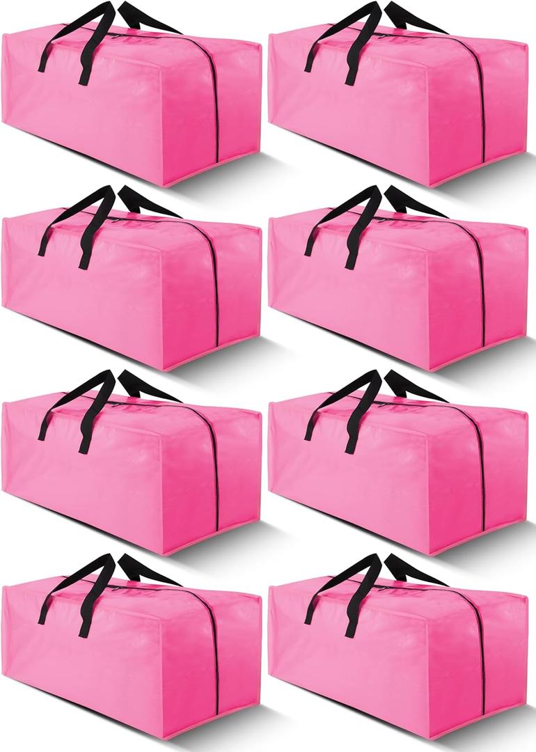 Cosy Family 8 Pack Heavy Duty Extra Large Moving Bags with Backpack Straps - Strong Handles & Zippers, Storage Totes For Space Saving, Fold Flat, Alternative to Moving Box (40 gal, Pink)