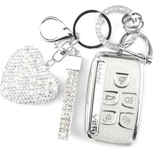 Key Fob Cover with Keychain Fit for Land Rover Car Key Holder Compatible with Range Rover Evoque Sport Velar Land Rover Discovery Jaguar F-Pace F-Type XE XEL XF XFL XJ, 5 Buttons (Silver)