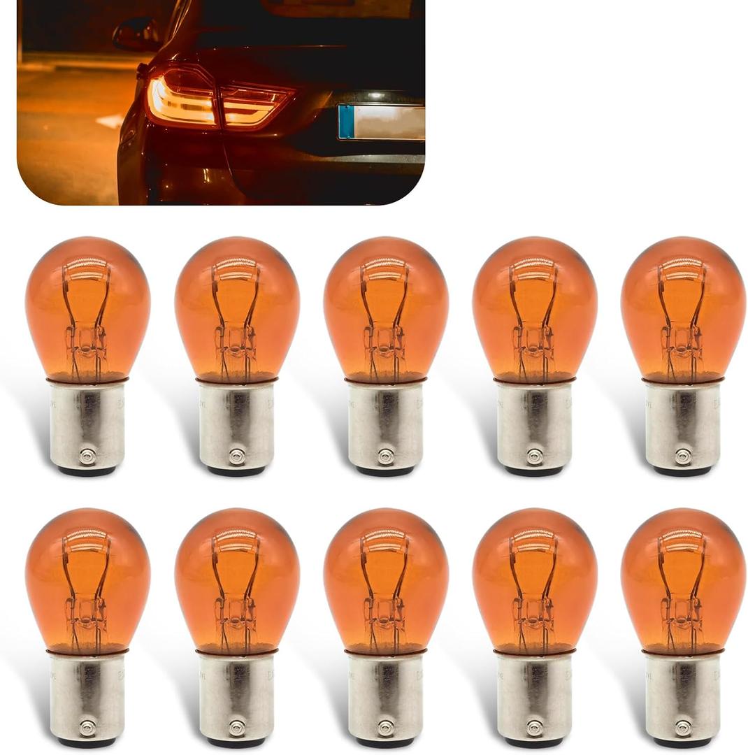 10 PCS Car 1157 P21/5W S25 BAY15D Bulb, Double Tail High and Low Brake Lamp Turn Signal Light Bulb LongerLife Replacement, Universal Halogen Brake Tail Lamp Parking Light (Amber)