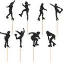 2 x Ercadio 24 PCS Roller Skate Cake Topper Girl in Roller Skating Cake Toppers Retro Hip Hop Theme Party Cake Decoration for Boys or Girls 80s 90s Skating Theme Party Decorations Black