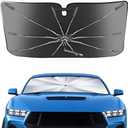 Portable Ford Mustang 2015-2026 Windshield Sunshade Umbrella with Carry Bag, 2 in1 Ice Crystal Durable Compact Shade Umbrella UPF50+ Front Window Heat Insulation Protection Accessories Outdoor Camping Silver And Black
