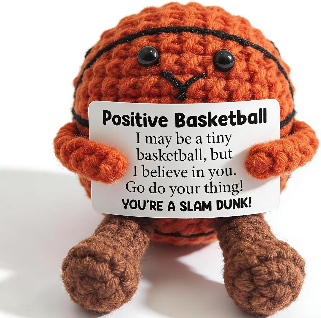 Positive Crochet Basketball Gifts for Players & Fans, Emotional Support Plush Crochet Funny Inspirational Gift for Men Women Basketballs Players