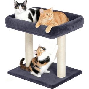 Cat Tree with Large Top Perch Bed (19"15.8"), Small Cat Tower with Scratching Post for Indoor Cats, Dual Natural Sisal Scratcher,Space-Saving,Removable Bed (Dark Gray)