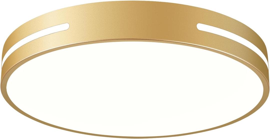 Dimmable LED Ceiling Light, 5CCT 2700K-6000K Modern Gold Flush Mount Ceiling Light, Minimalist Round Close to Ceiling Lighting Fixtures for Bedroom, Bathroom, Living Room, 15.74in