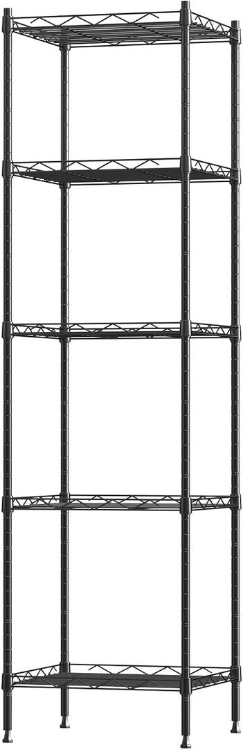 5 Tier Standing Metal Wire Shelving Unit, Adjustable Height, Storage Shelf Units for Laundry Bathroom Kitchen Pantry Closet (11.8" D x 11.8" W x 50.2" H inches, Black)
