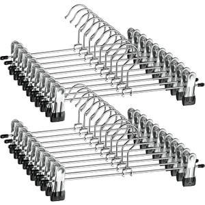 ZOBER Metal Pants Hangers with Clips - Pack of 20 Space Saving Skirt Hangers for Women - Chrome, Non-Slip, Adjustable Clips, for Pants, Skirts, Jeans Closet Organization, College Dorm Essentials