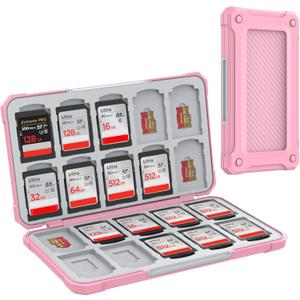 HEIYING Memory Card Case for SD/TF Cards,Portable SD Card Holder Storage Case Compatible with 20 SDXC SDHC and 20 TF Cards Slots (Upgrade Carbon Fiber Pink)