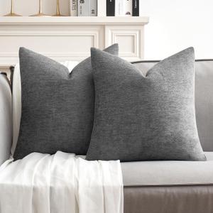 MIULEE Pack of 2 Dark Gray Decorative Pillow Covers 18x18 Inch Soft Chenille Couch Throw Pillows Farmhouse Cushion Covers for Home Decor Sofa Bedroom Living Room