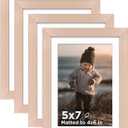 KINLINK 5x7 Picture Frame Rose Gold Set of 4, Wooden Photo Frames Matted 4x6 with Plexiglass for 4x6 with Mat or 5x7 without Mat for Table and Wall Display