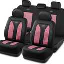 Skechers Memory Foam Car Seat Cover Full Sets, Hexcomb Breathable Thick Seat Covers, Airbag Compatible, Automotive Comfort & Protection for Most Cars,Van,Trucks, SUVs (Pink,Full Set)