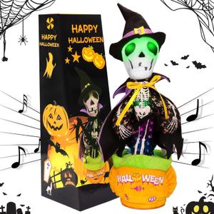 Halloween Toys Dancing Talking Skeleton Cactus Toy, Volume Adjustment Singing Recording Mimicking Skeleton Toy, Halloween Decorations Repeats What You Say, Fun Party Interactive Gift for Boys Girls (Black)