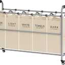 Tajsoon Laundry Sorter 5 Sections, Laundry Hamper with Heavy Duty Lockable Wheels and Removable Bags, 5 Bag Rolling Laundry Sorter Cart for Dirty Clothes Storage, Laundry Separator Hamper, Beige