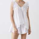 Womens Ruffle Short Set 2 Piece Outfits Fashion Summer Sleeveless Lace Trim Top and Shorts Cotton Pajama Sets (White, S)