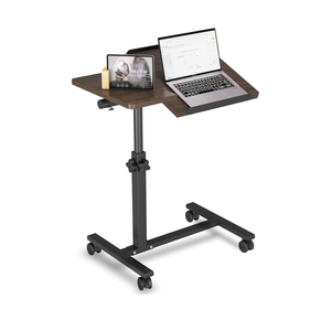 JXINONT Mobile Laptop Stand for Couch Overbed Table with Wheels Adjustable Height Tilting Sofa Laptop Bed Table Rolling Cart Medical Overbed Table (Brown)