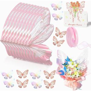 17FEIVRLU Butterfly Flower Wrapping Paper Kit, 261 Pcs Graduation Bouquet Wrapping Paper 20 Set Butterfly-Shaped Waterproof Money Bouquet Accessories for Florist Supplies DIY Craft Mother's Day 2026