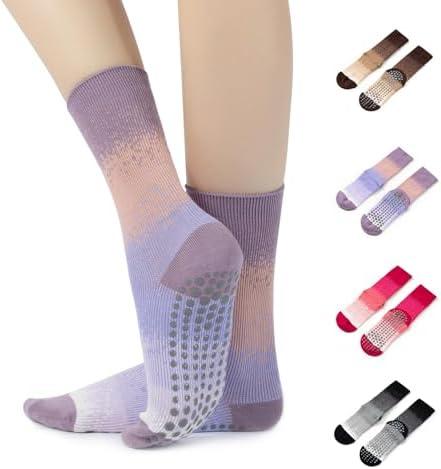 SET OF 5, YOZHAKOU Pilates Grip Yoga Socks with Grips for Women, Colorful Non Slip Crew Athletic Socks for Barre, Anti-Slip Design.