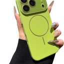 Camera Protection Solid Color Leather Pattern Magnetic Phone Case for iPhone, Compatible with MagSafe (Green,iPhone 17 Pro Max)